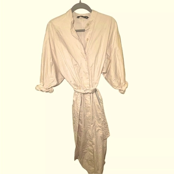 Zara Women's Tan Long Sleeve Belted Shirt Dress Size S - Picture 1 of 6